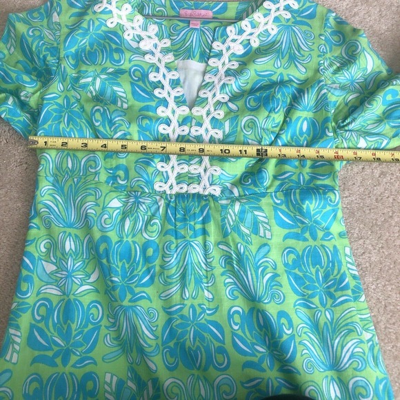 Lilly Pulitzer Andover Lawn Dress Sz 10 Fits 8 Lime Turquoise Embroidered - Picture 4 of 8